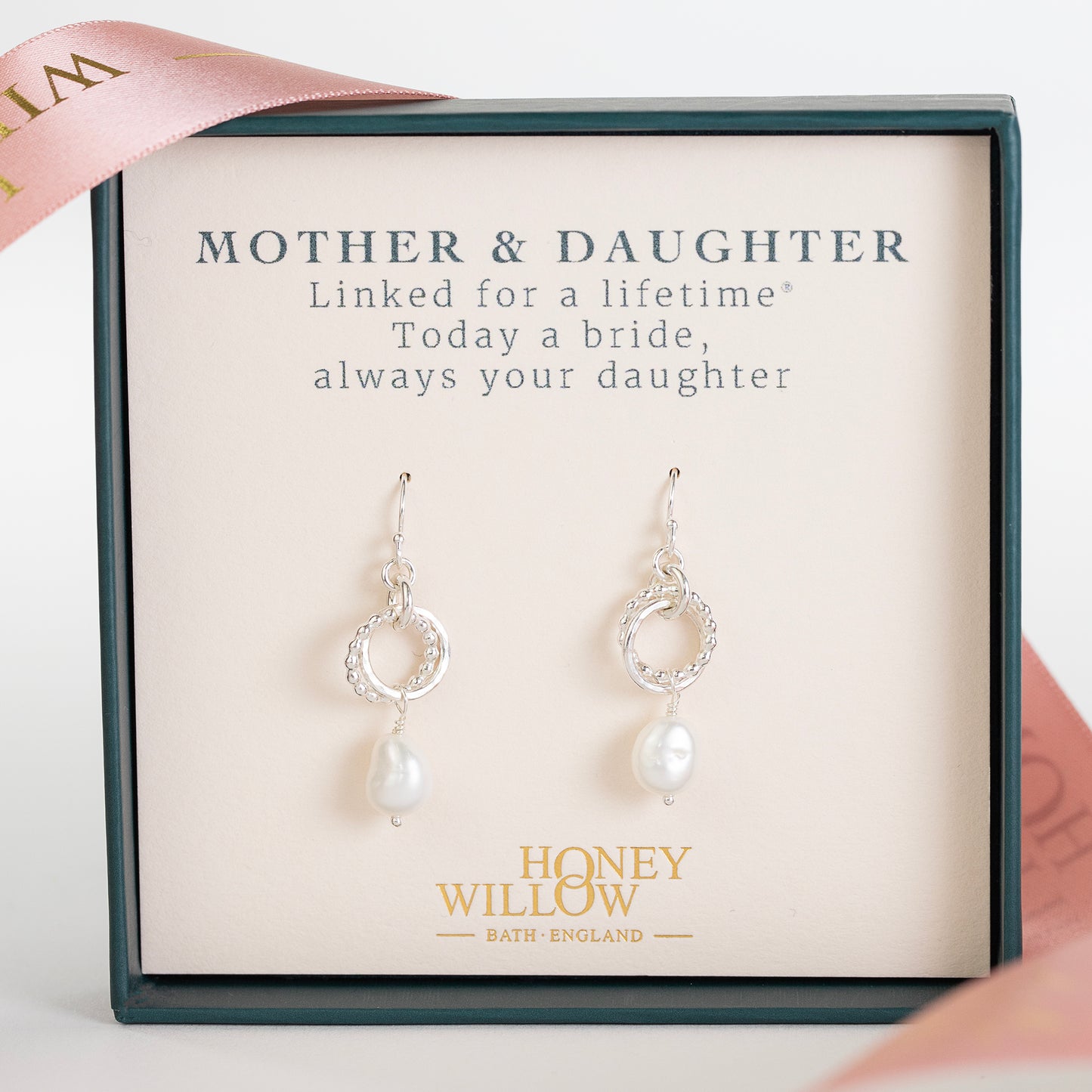 Mother of the Bride Gift - Love Knot Pearl Earrings - Silver & Gold