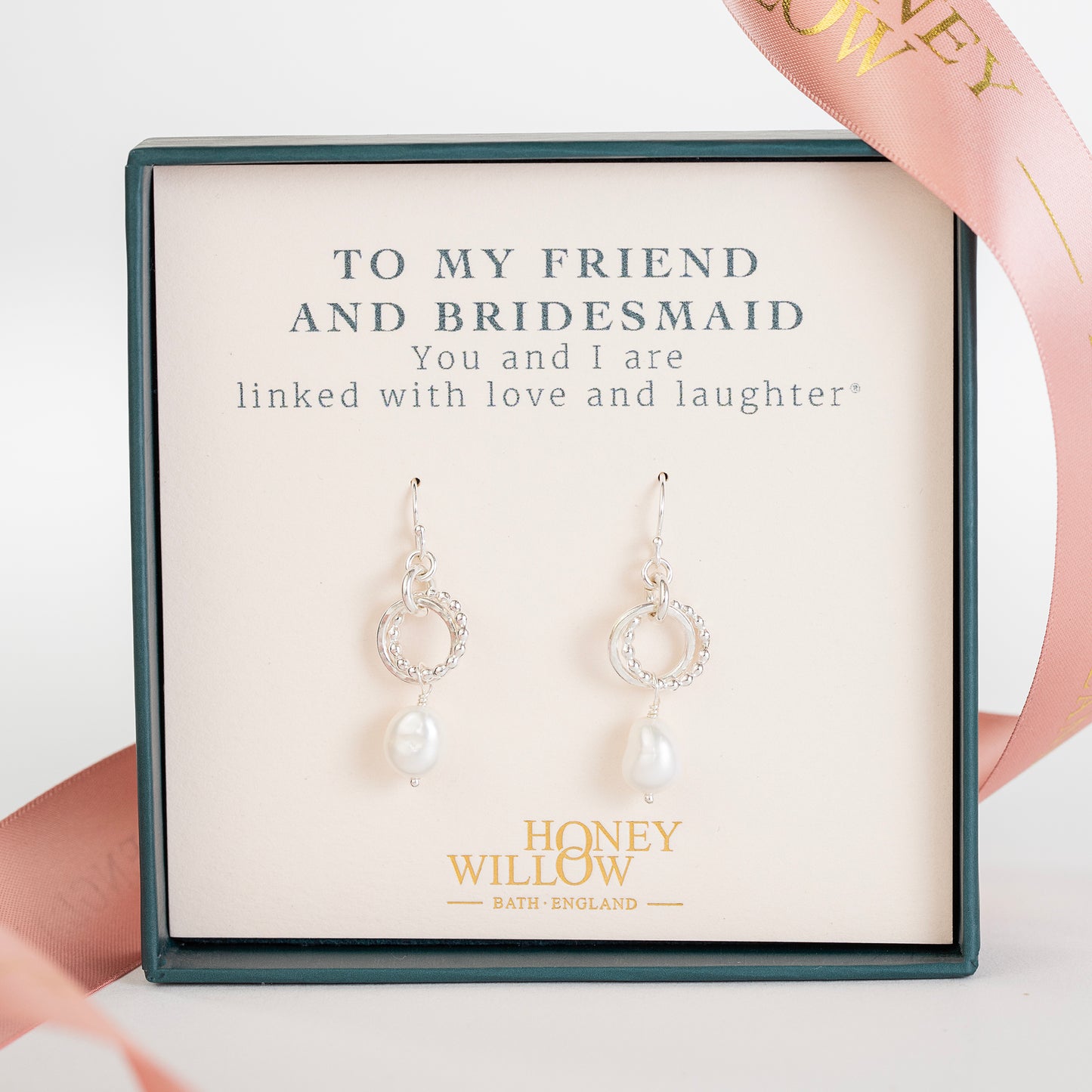 Friend & Bridesmaid Gift - Love Knot Pearl Earrings - Silver & Gold