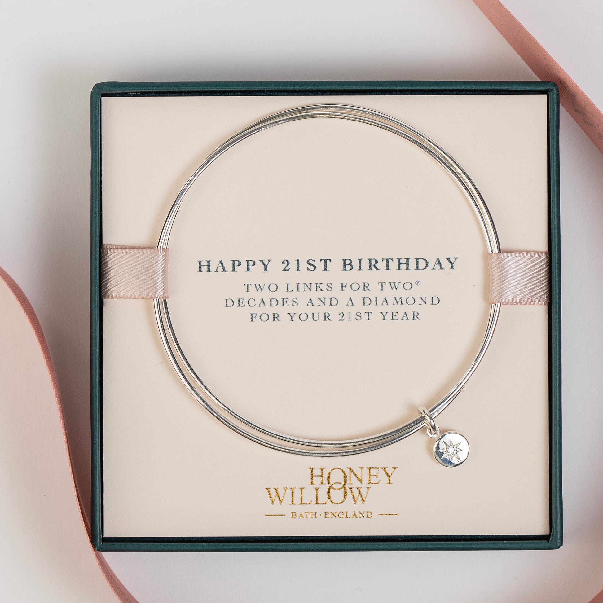 21st Birthday Bracelet Double Linked Bangle with Lab-Grown