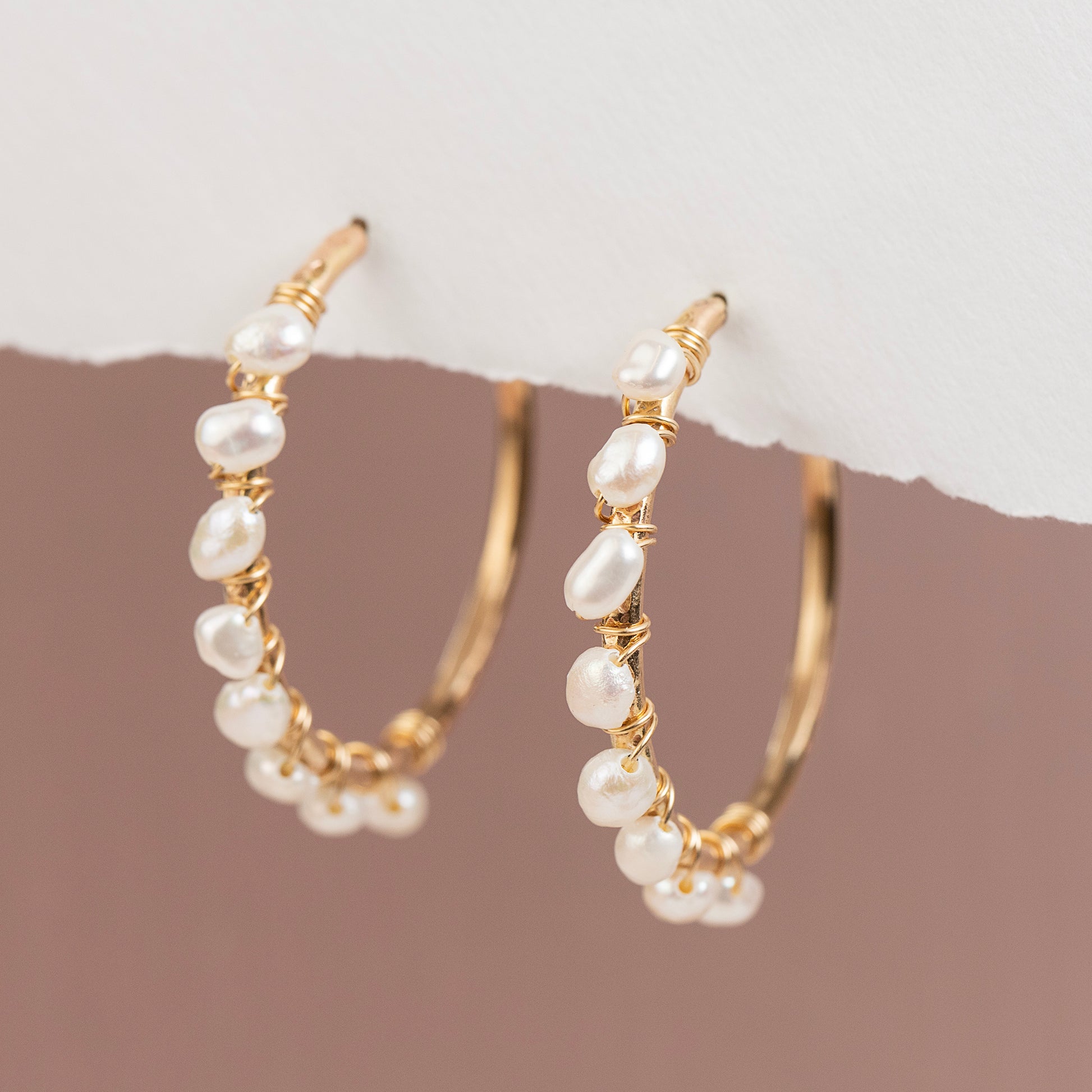 Hoop Earrings Wrapped with Pearls