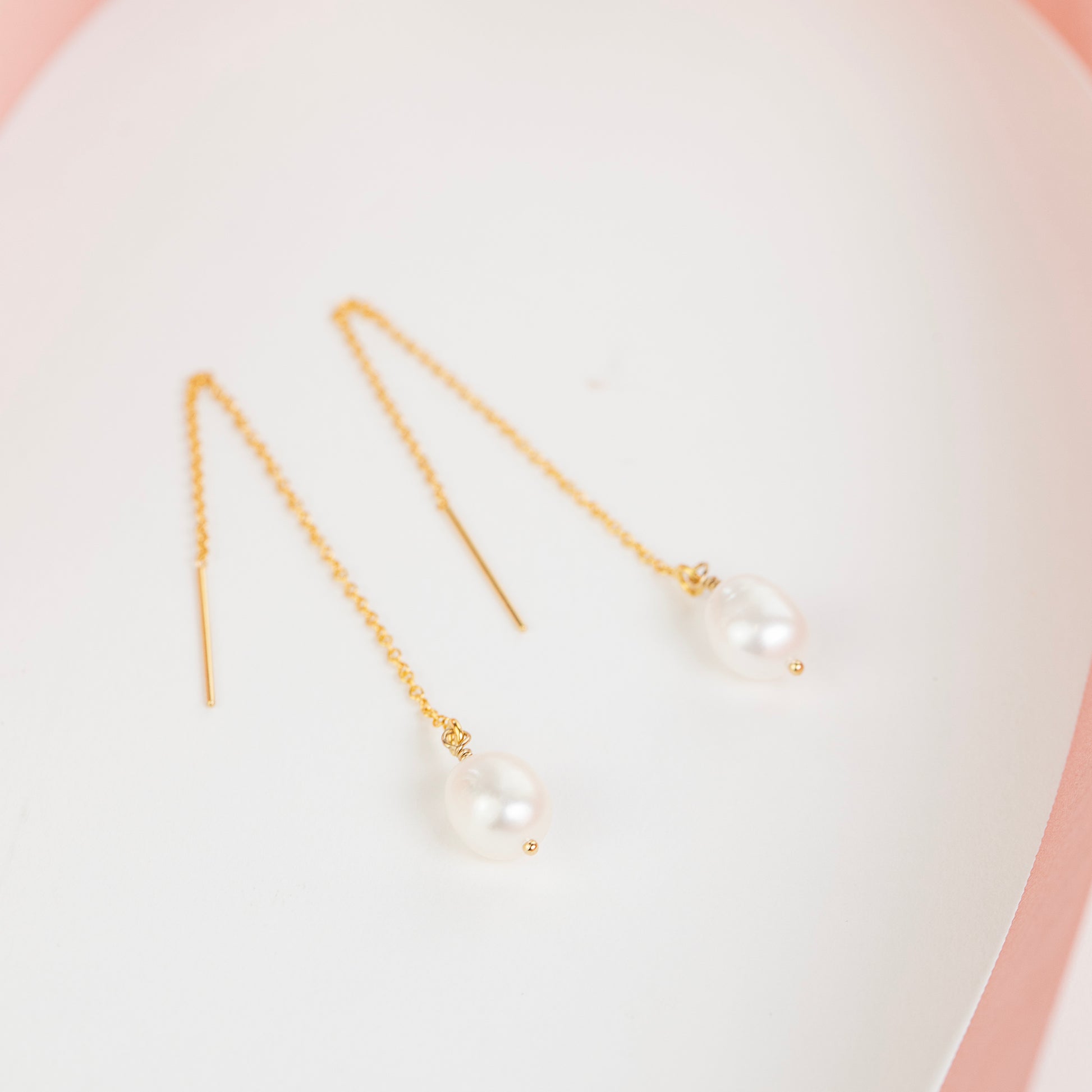 Threader Earrings with Freshwater Pearls - Silver & Gold
