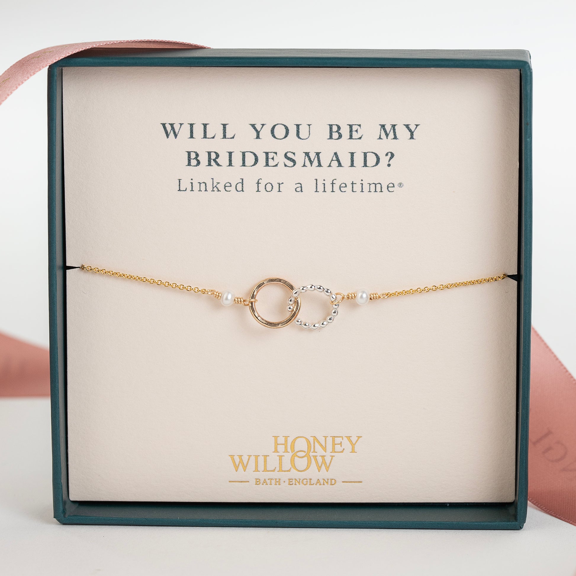 Will You Be My Bridesmaid Gift - Love Link Pearl Bracelet - Silver & Gold