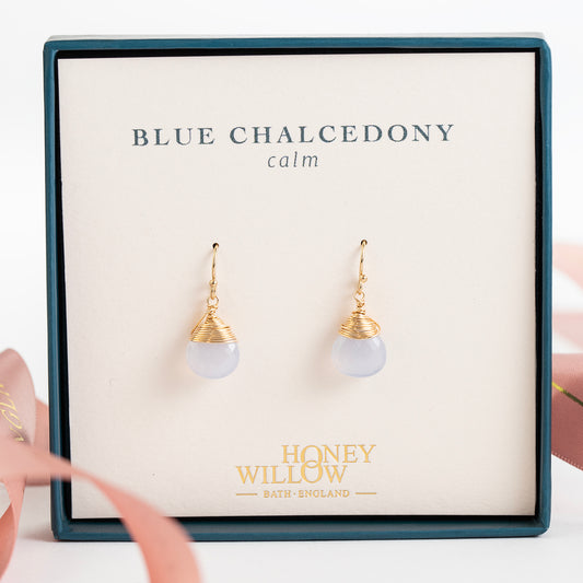 Blue Chalcedony Earrings - Calm - Silver & Gold
