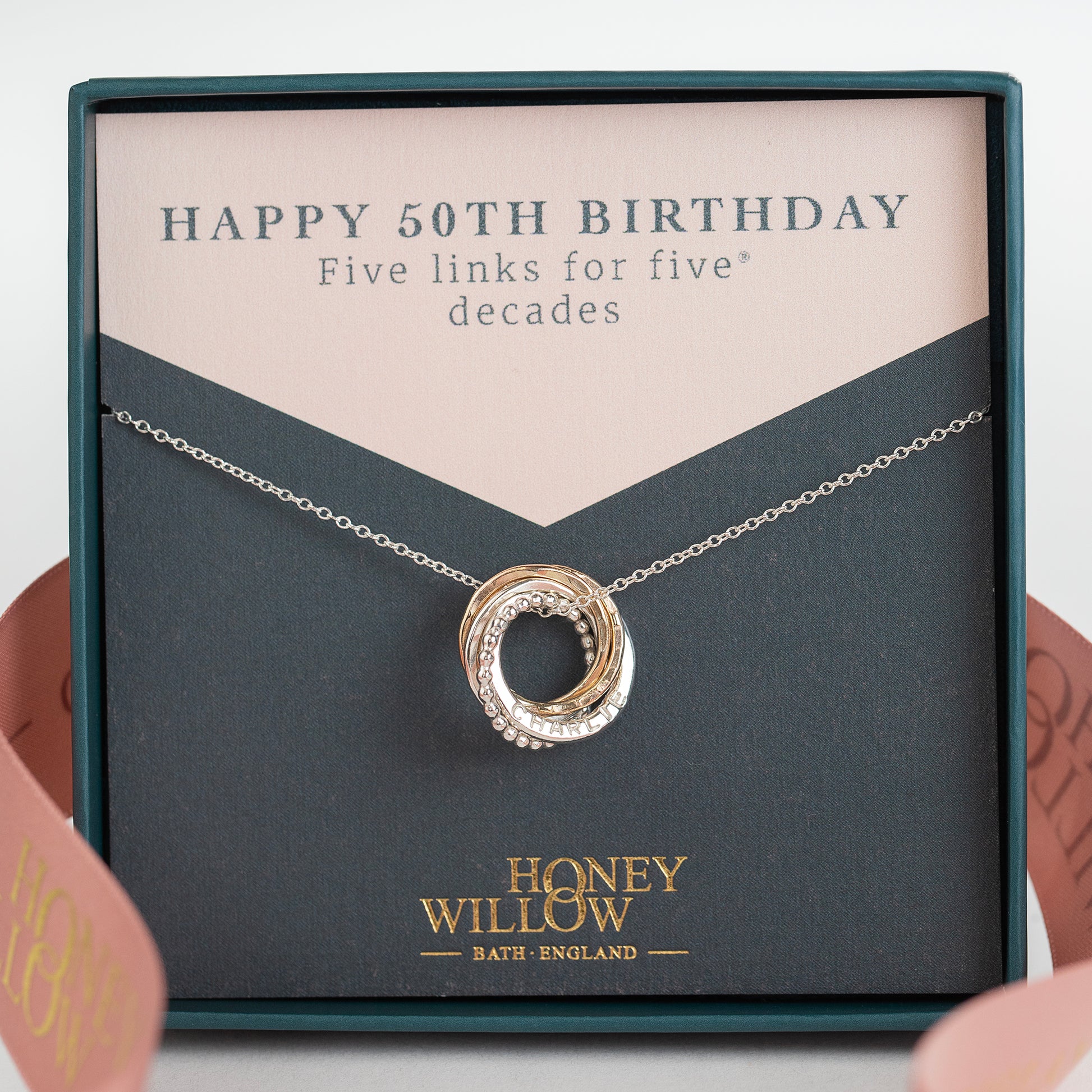 Personalised 50th Birthday Necklace - The Original 5 Links for 5 Decades Necklace - Petite Silver & Gold