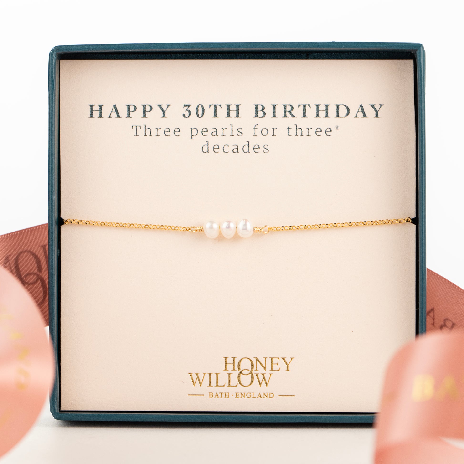 30th Birthday Bracelet - 3 Pearls for 3 Decades - Silver & Gold