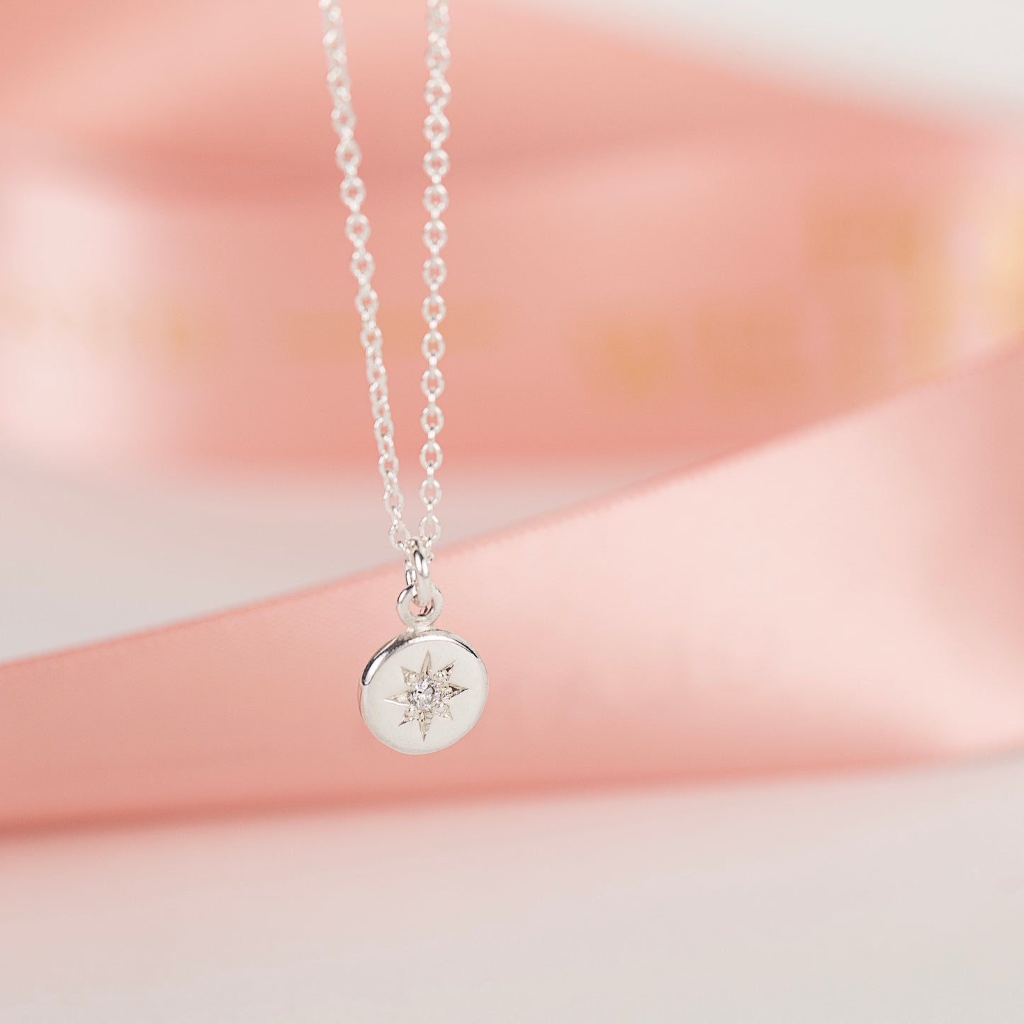 April Birthstone Necklace - Diamond Star Set Pendant - Silver