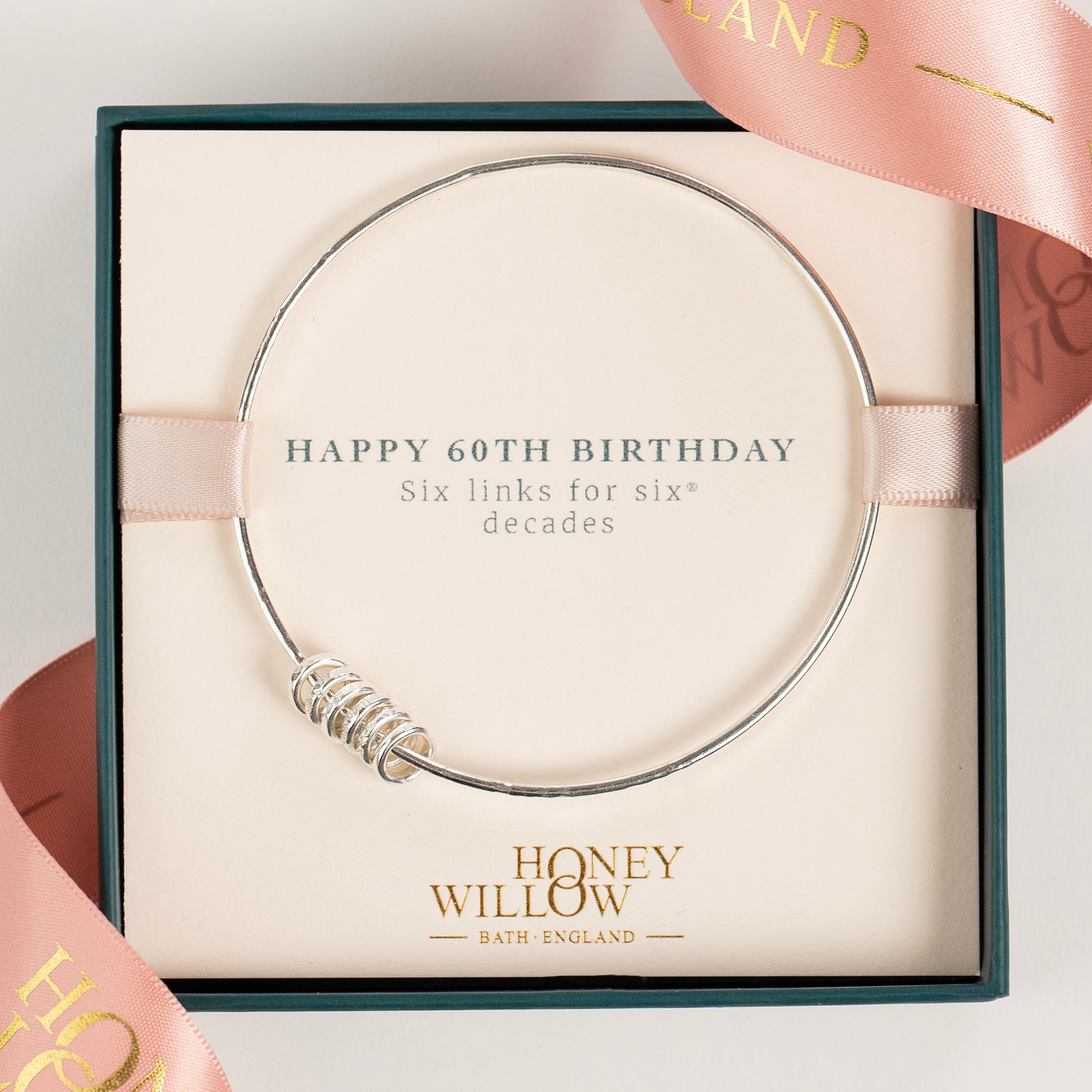 Personalised 60th Birthday Bangle - 6 Links for 6 Decades - Silver