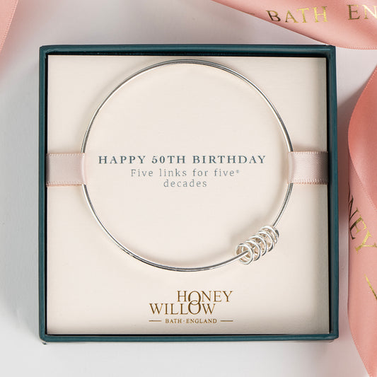 Personalised 50th Birthday Bangle - 5 Links for 5 Decades - Silver