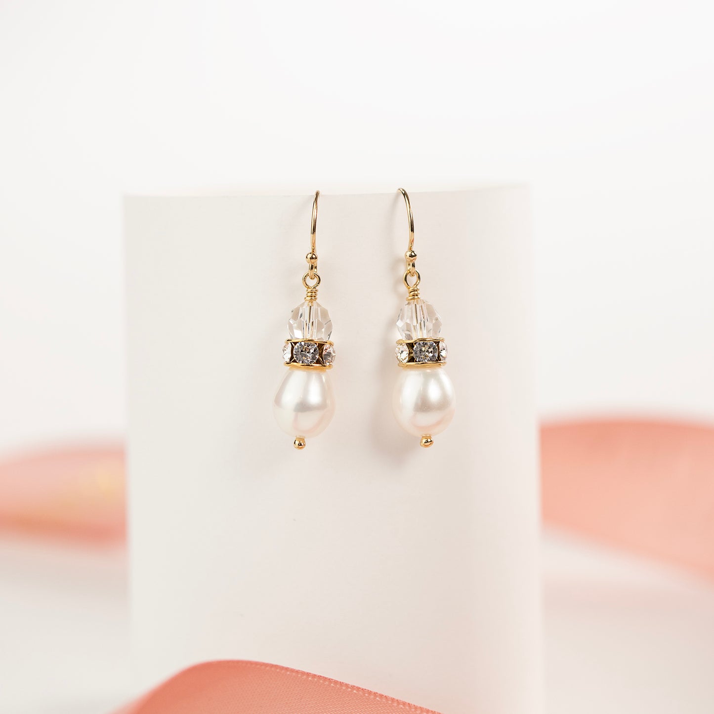 Crystal & Pearl Drop Bridal Earrings - Vita - Silver & Gold