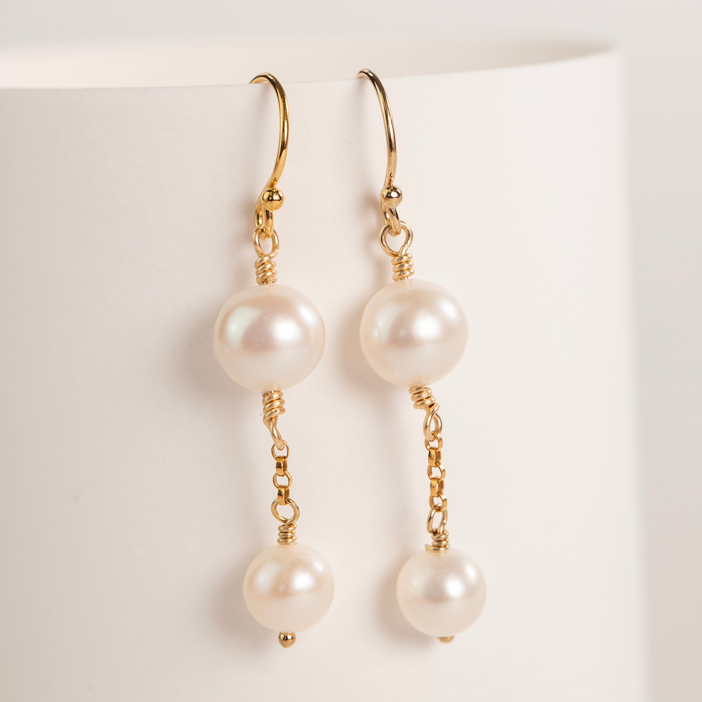 Double Pearl Drop Earrings - Silver & Gold - Juliet