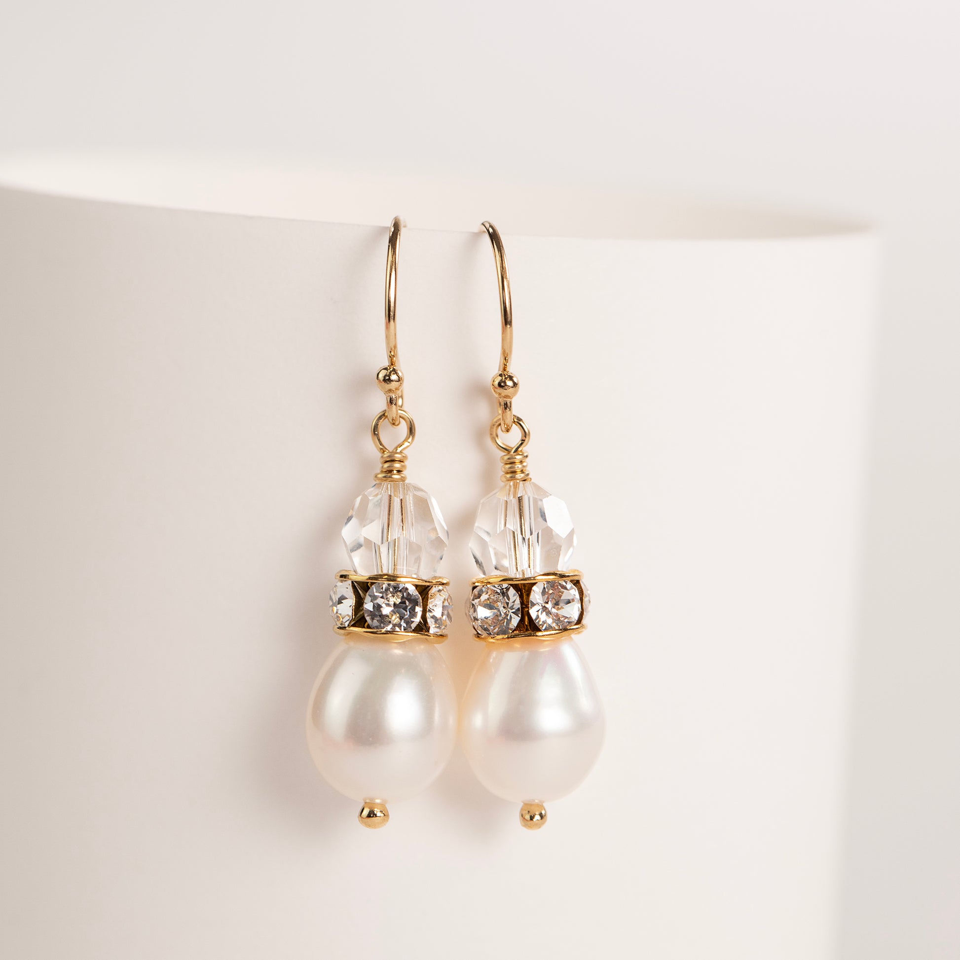 Crystal & Pearl Drop Bridal Earrings - Vita - Silver & Gold