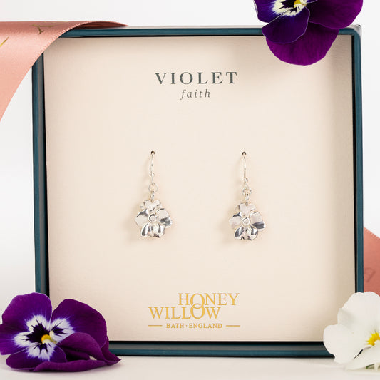 Violet Flower Earrings - Faith - Silver