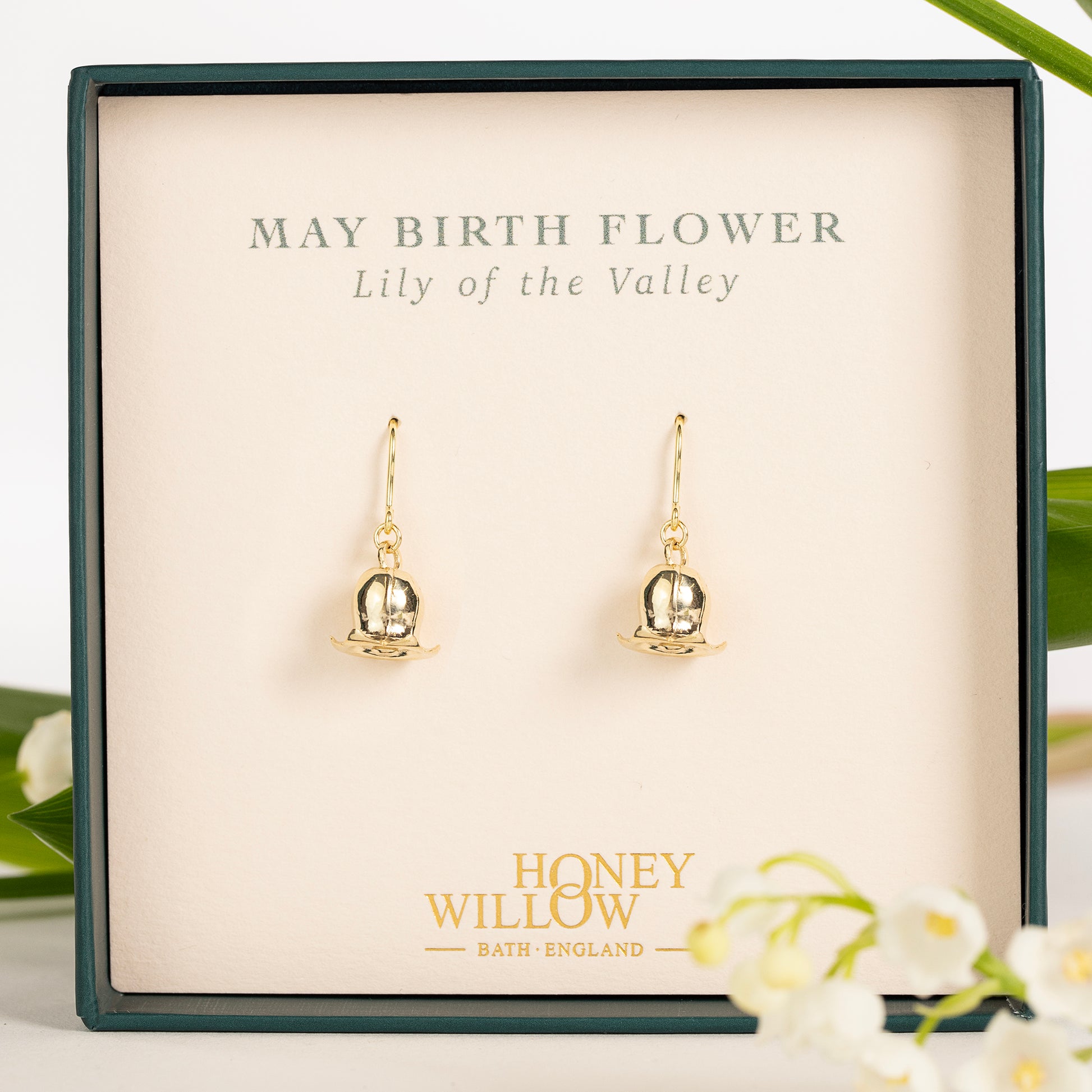May Birth Flower Earrings Lily of the Valley 9kt Gold – Honey