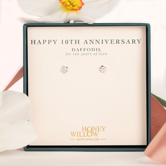 10th Anniversary Gift - Daffodil Flower Stud Earrings - Silver