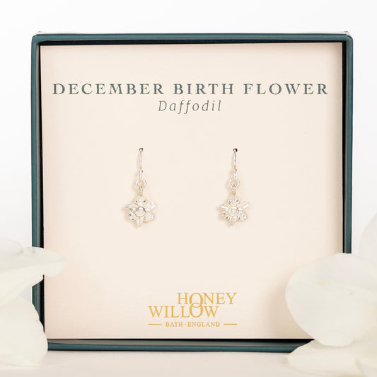 December Birth Flower Earrings - Daffodil - Silver
