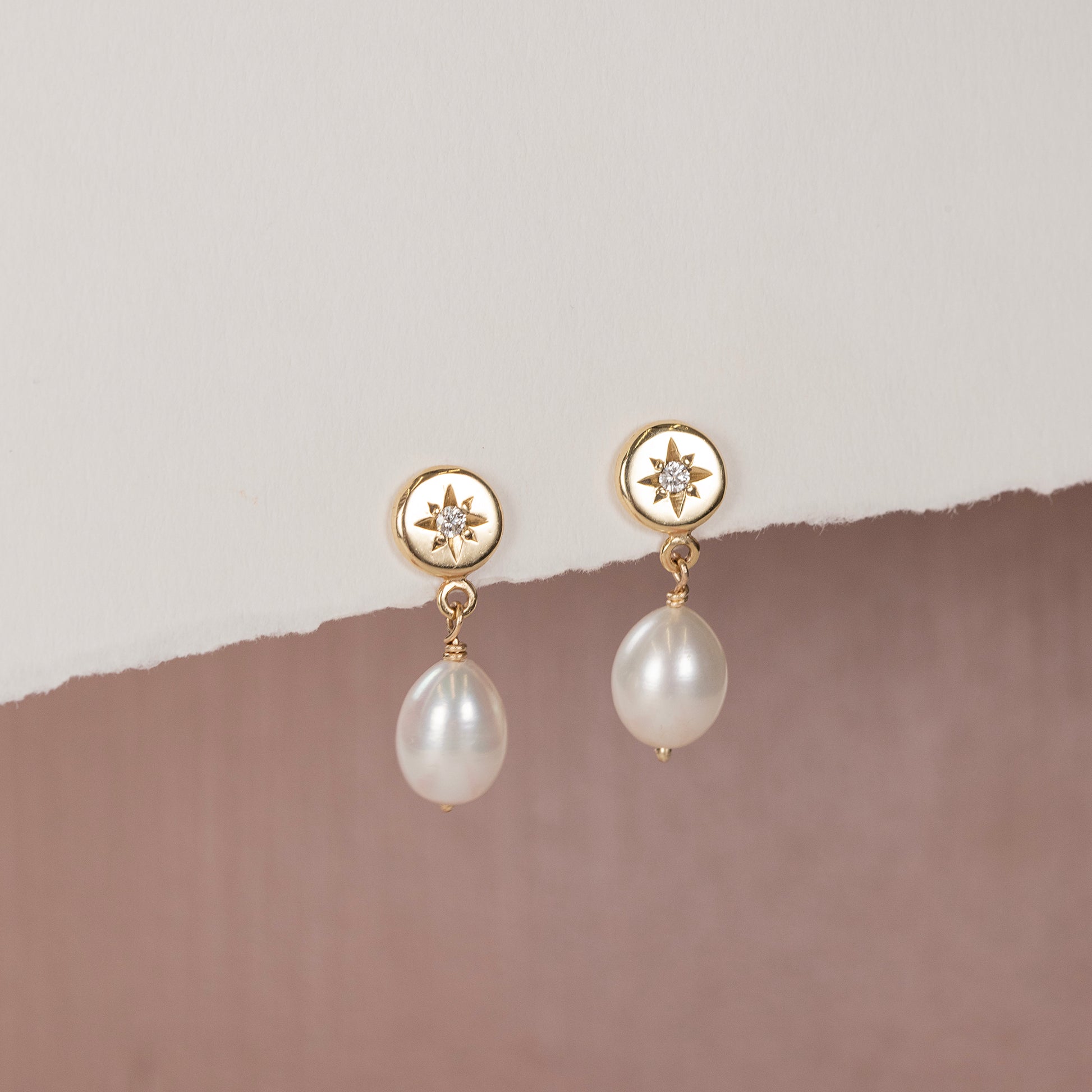 Graduation Gift - Star Set Diamond Earrings with Pearls - 9kt Gold