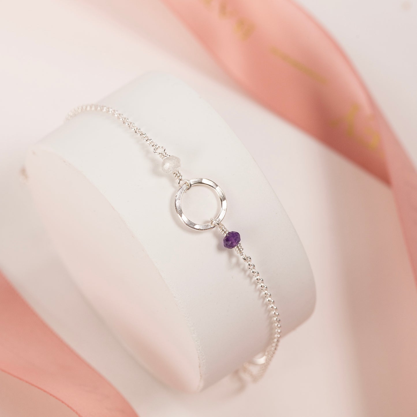 2 Sisters Halo Bracelet - 2 Birthstones for 2 Sisters - Silver & Gold