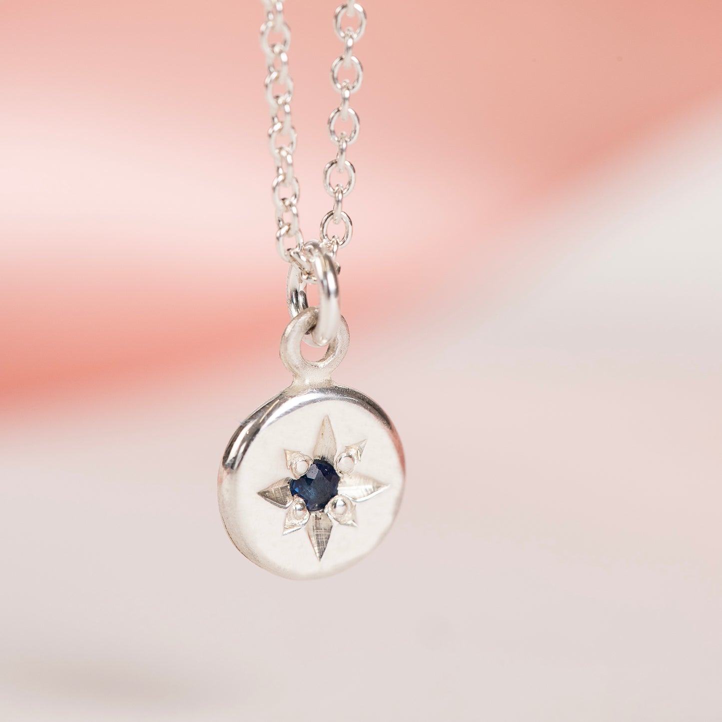 45th Anniversary Gift - Sapphire Star Set Pendant - Silver