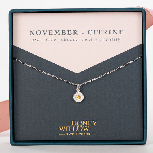 November Birthstone Necklace - Citrine Star Set Pendant - Silver