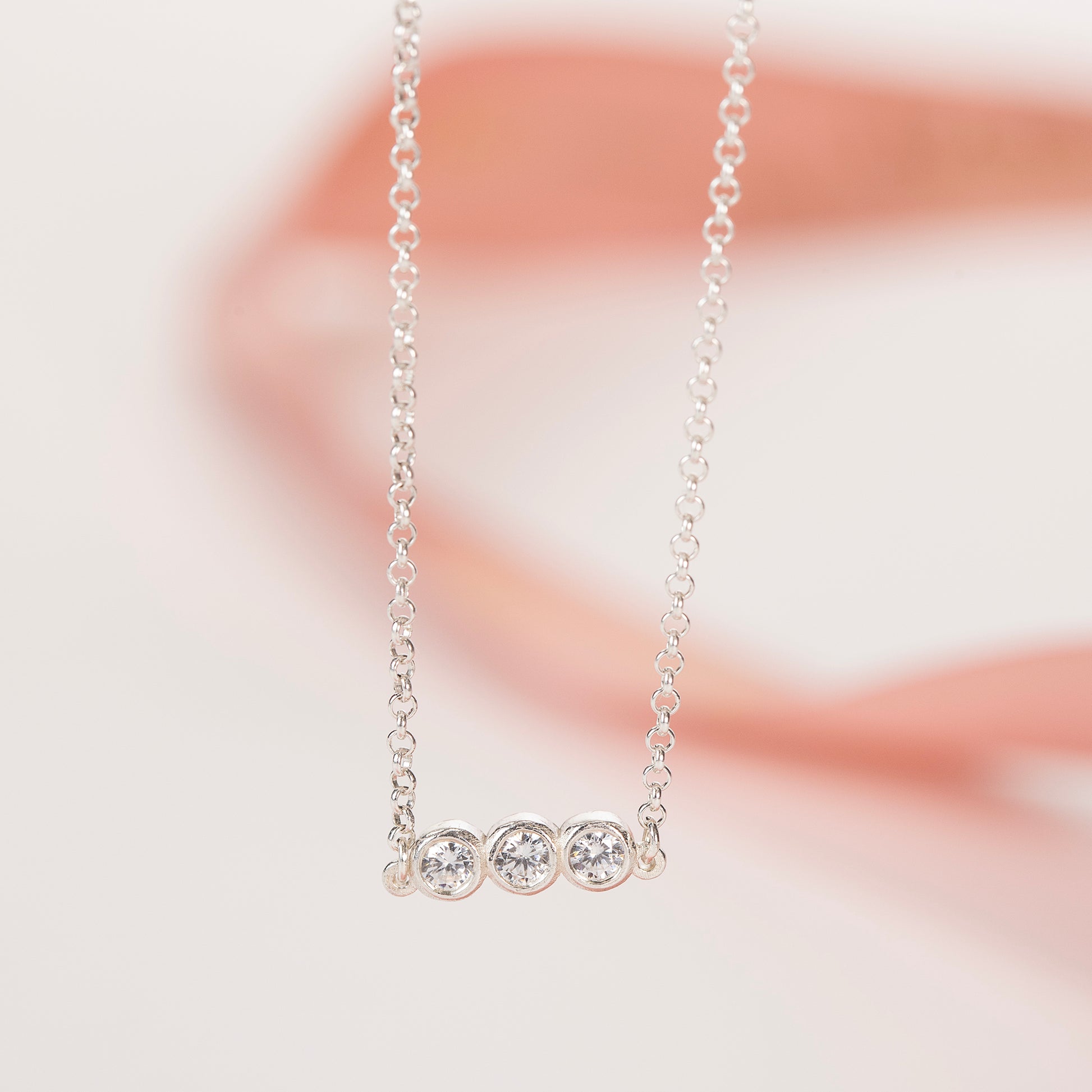 3rd Anniversary Necklace - 3 Diamonds for 3 Years - Lab Grown Diamonds - Silver