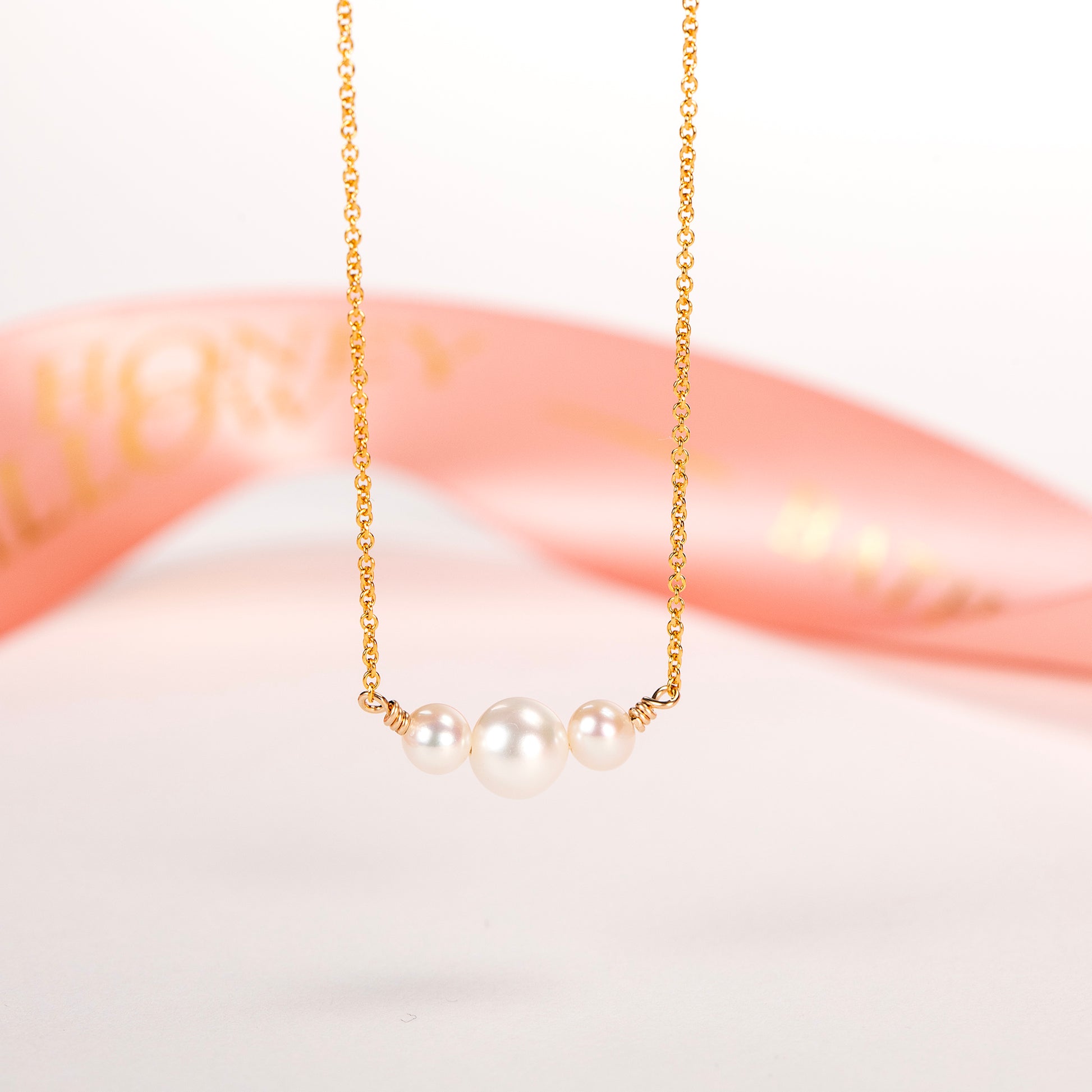 3rd Anniversary Necklace - Three Pearls for Three Years - Silver & Gold