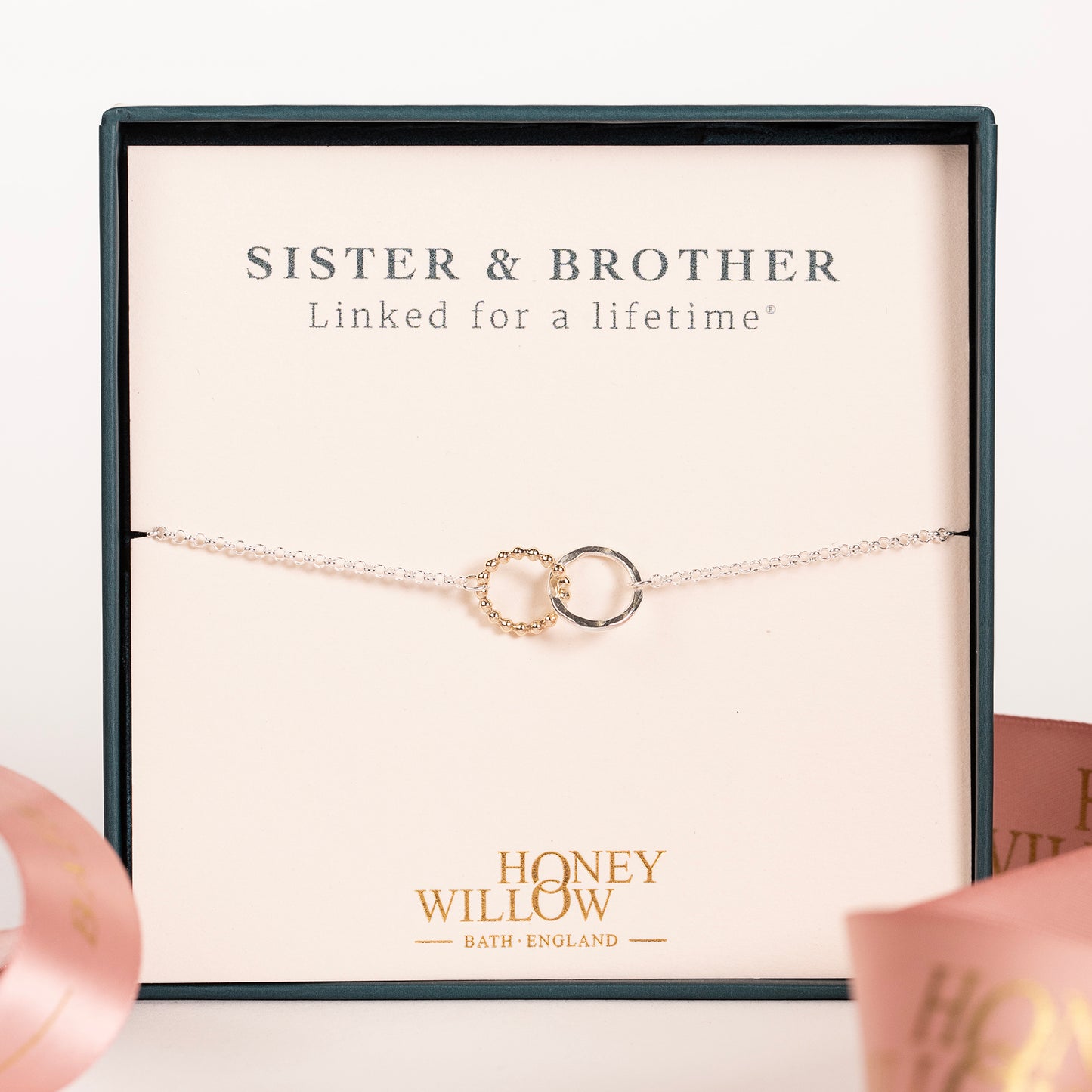 Gift for Sister From Brother - Love Link Bracelet - 9kt Gold & Silver