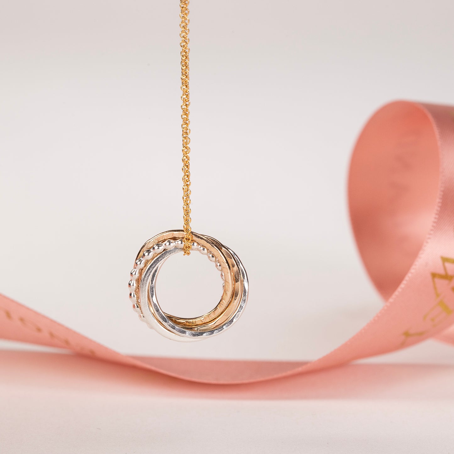 5th Anniversary Necklace - The Original 5 Rings for 5 Years - Petite Silver & Gold