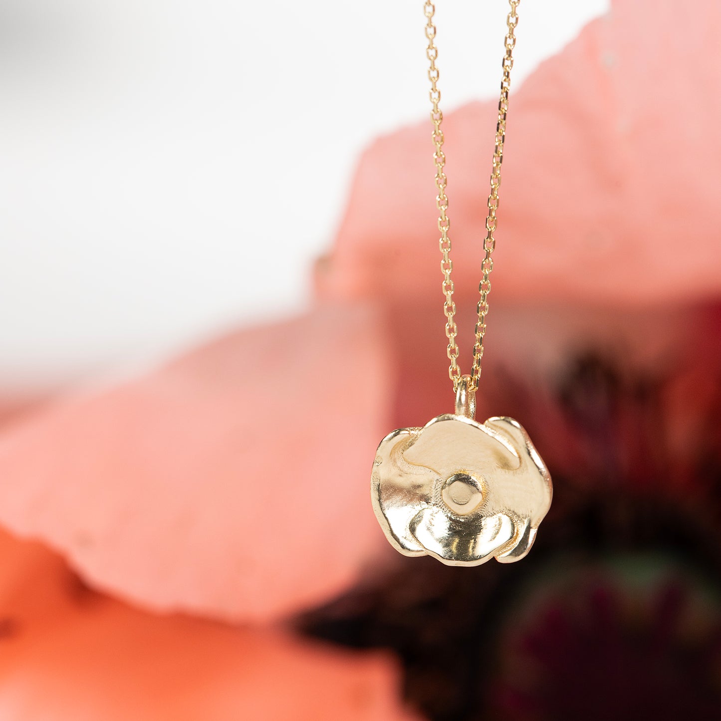 Poppy Flower Necklace - Remembrance - 9kt Gold