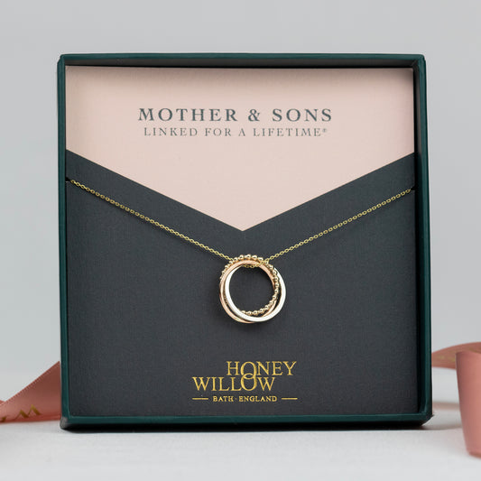 Mother Sons Necklace - Gift for Mum from Sons - Petite 9kt Gold & Silver