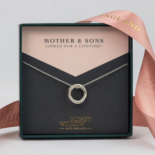 Mother Sons Necklace - Gift for Mum from Sons - Petite Silver