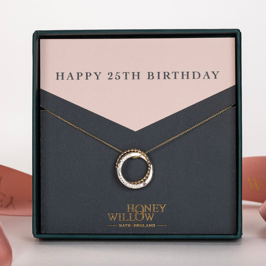 25th Birthday Gift - Personalised Birthstone Necklace - Petite 9kt Gold & Silver