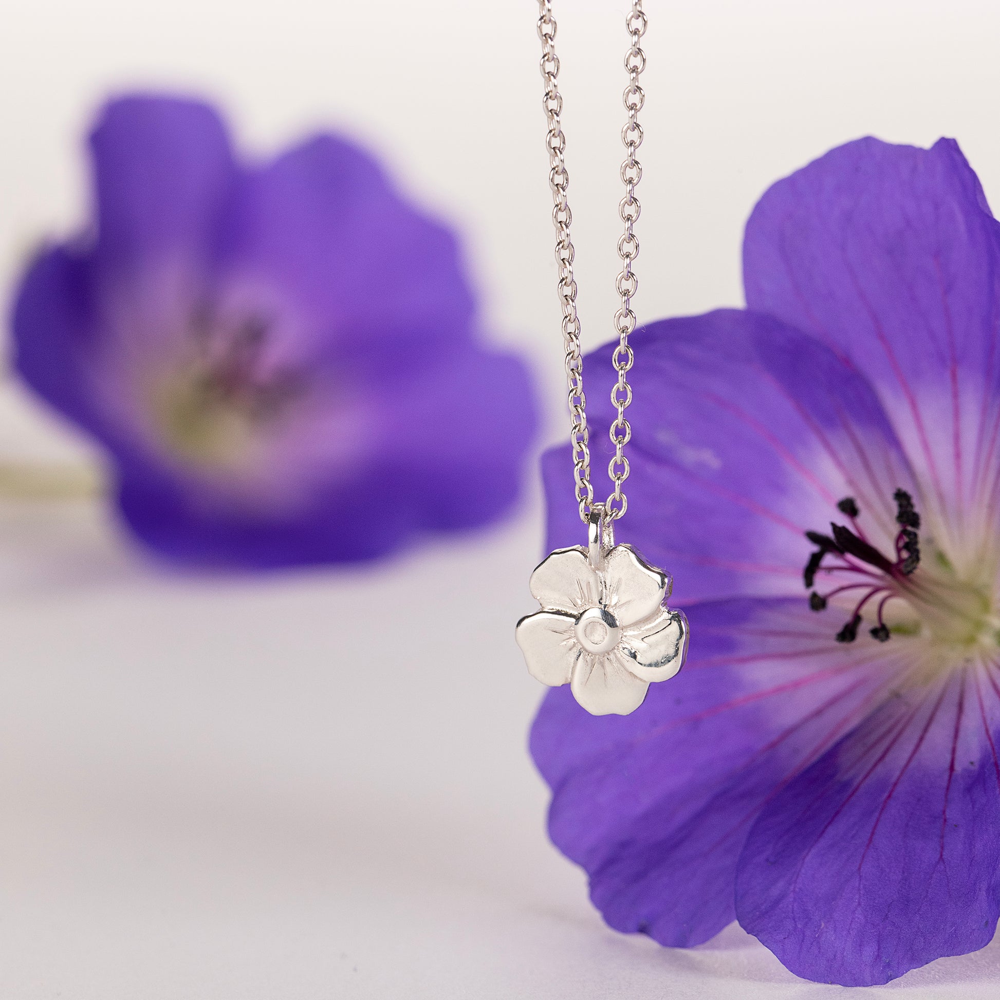 4 Year Work Anniversary Gift - Geranium Flower Necklace - Silver