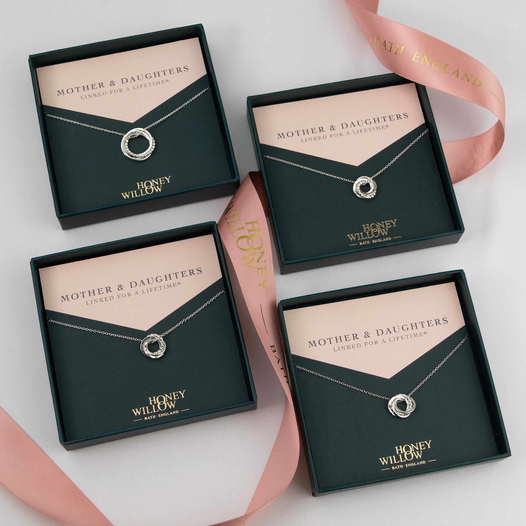 Mother & 3 Daughters Necklaces Set - Linked for a Lifetime - Silver ...