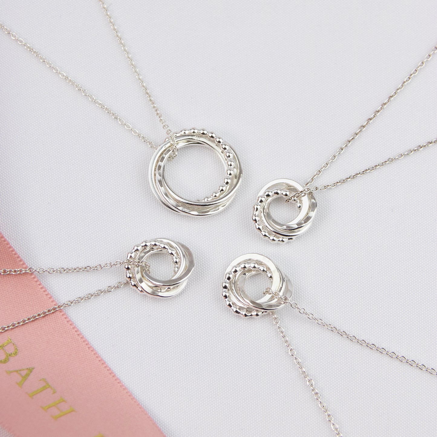 Mother & 3 Daughter Necklaces Set of 4 - Linked for a Lifetime - Silver