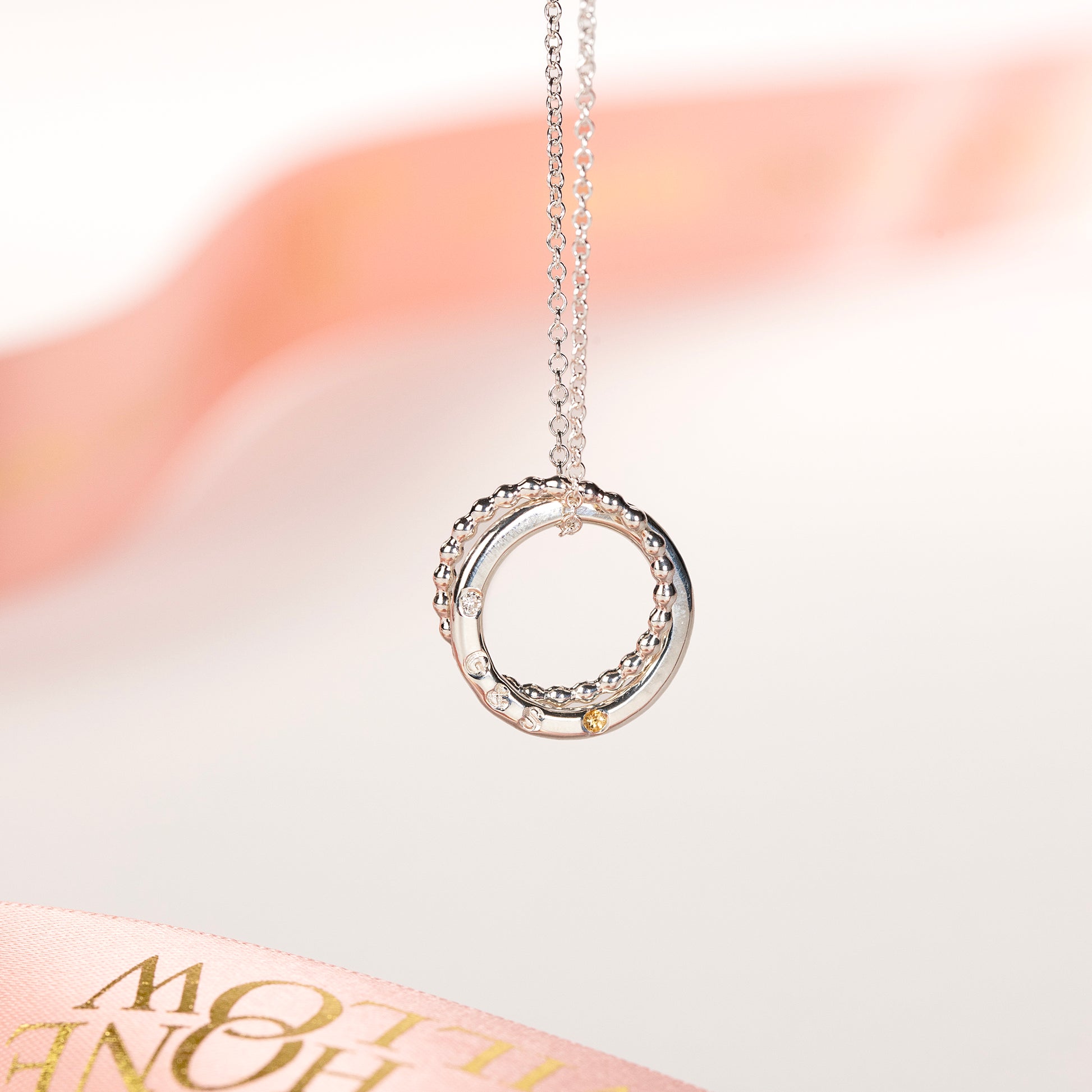 2nd Anniversary Gift - 2 Rings for 2 Years Birthstone Necklace - Petite Silver