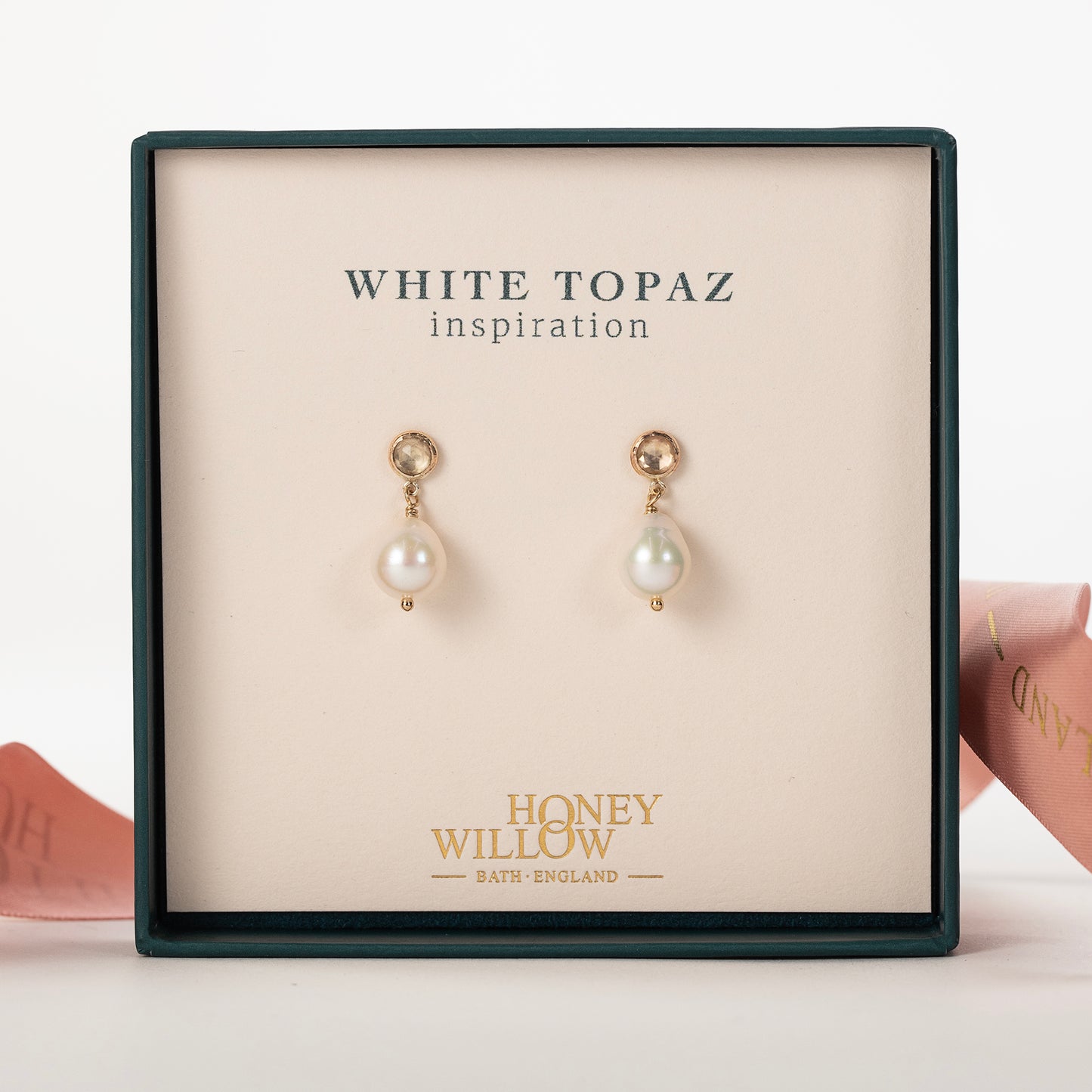 White Topaz & Pearl Earrings - Inspiration - Silver & Gold