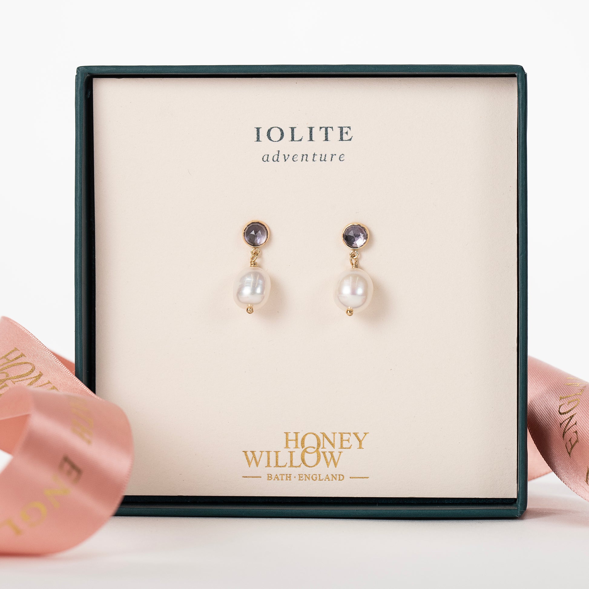 Iolite & Pearl Earrings - Adventure - Silver & Gold