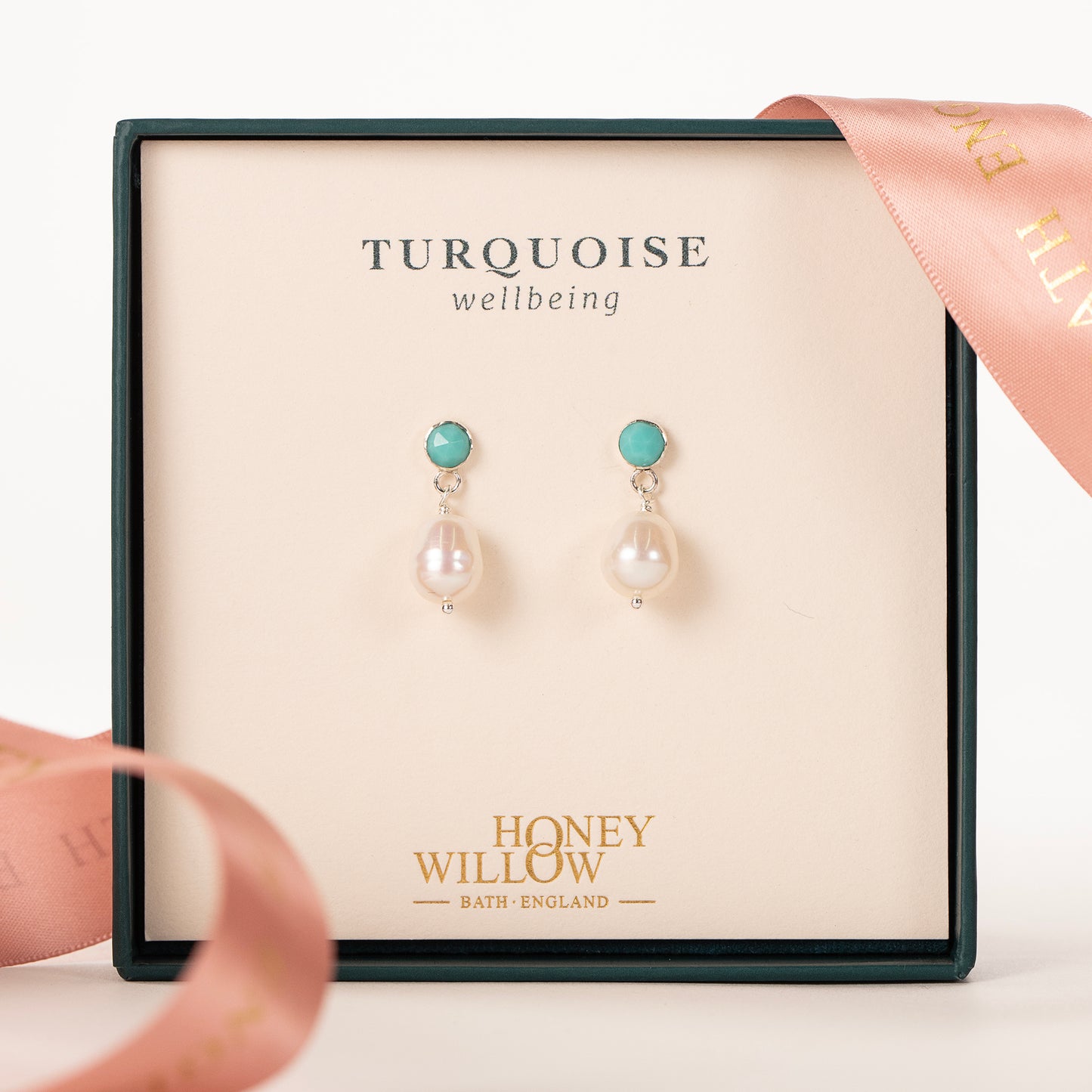 Turquoise & Pearl Earrings - Wellbeing - Silver & Gold