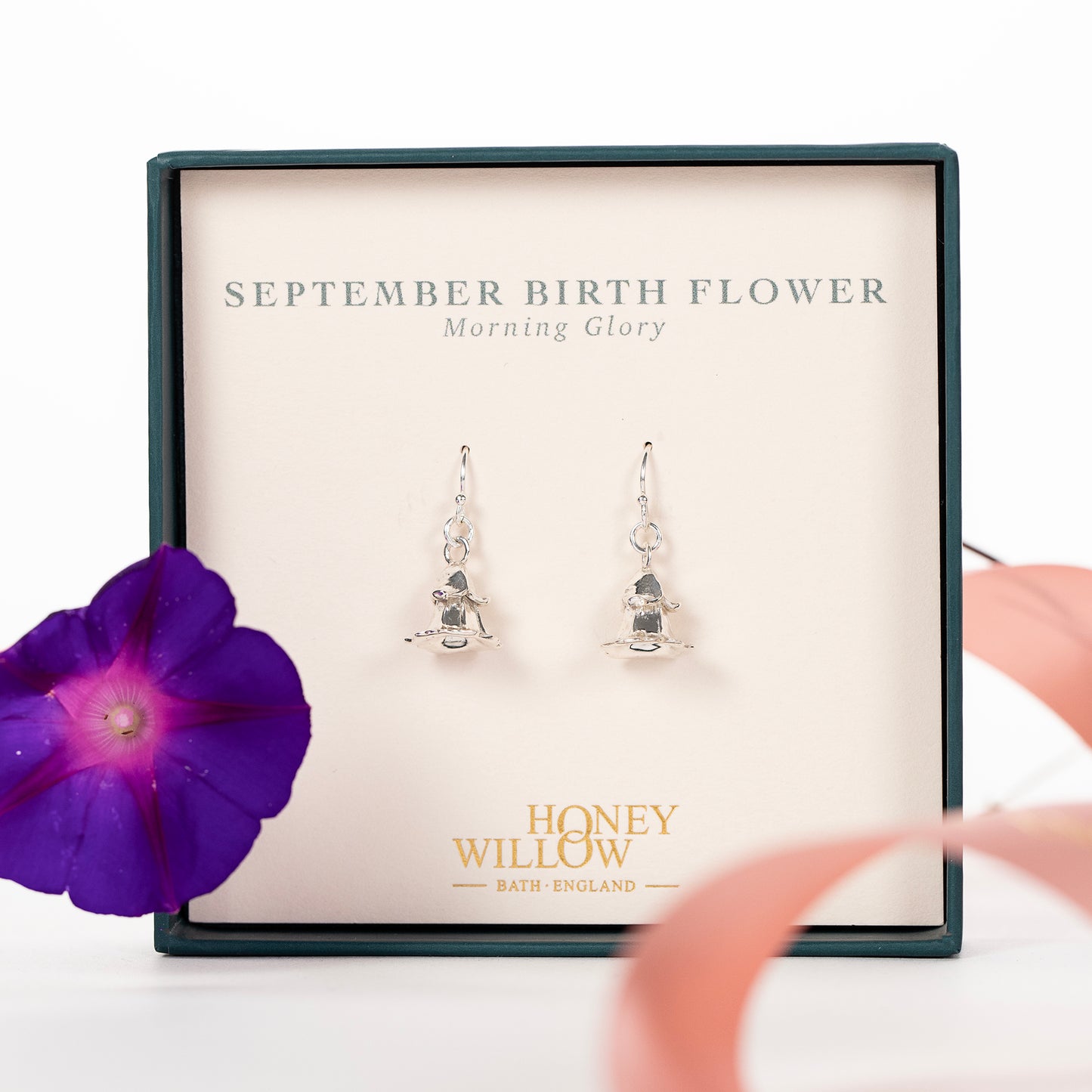 September Birth Flower Earrings - Morning Glory - Silver