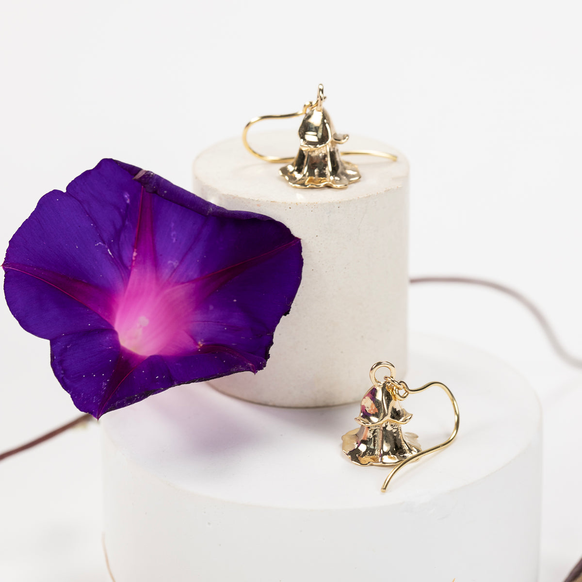 Morning Glory Flower Earrings - Perseverance - 9kt Gold