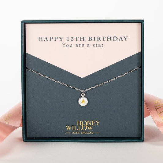 13th Birthday Gift - Birthstone Star Set Necklace - Silver