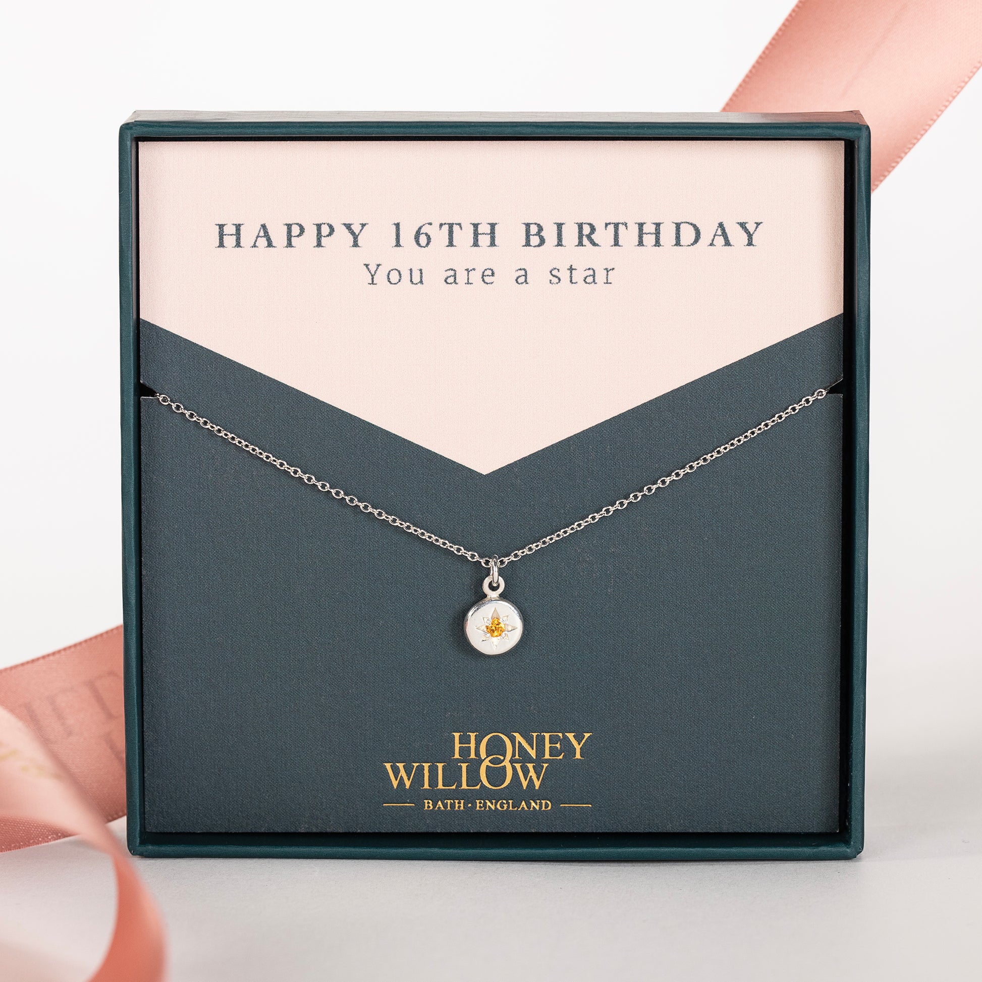 16th Birthday Gift - Birthstone Star Set Necklace - Silver