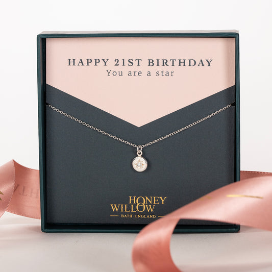 21st Birthday Gift - Diamond Star Set Necklace - Silver & Lab Grown Diamond