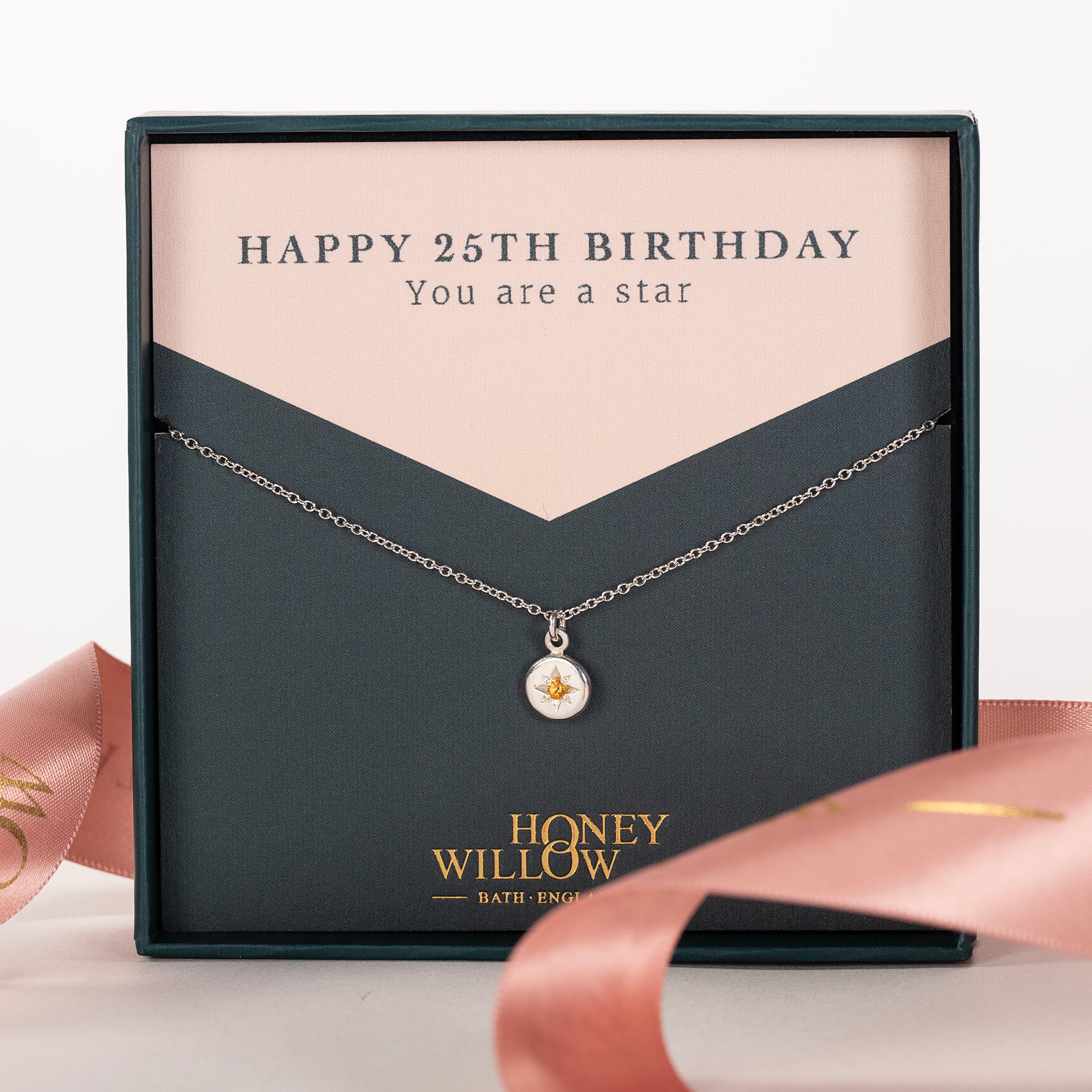 25th Birthday Gift - Birthstone Star Set Necklace - Silver