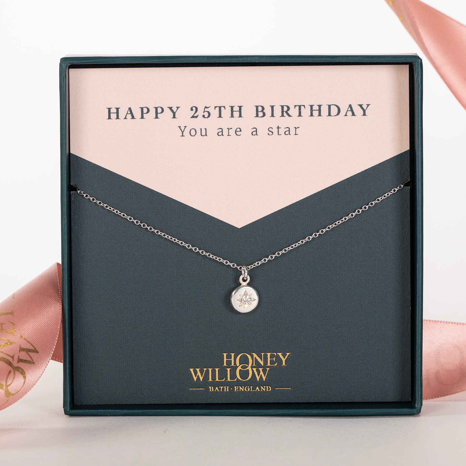 25th Birthday Gift - Diamond Star Set Necklace - Silver & Lab Grown Diamond