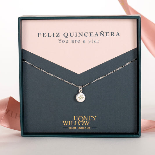 Quinceañera Gift - Diamond Star Set Necklace - Silver & Lab Grown Diamond