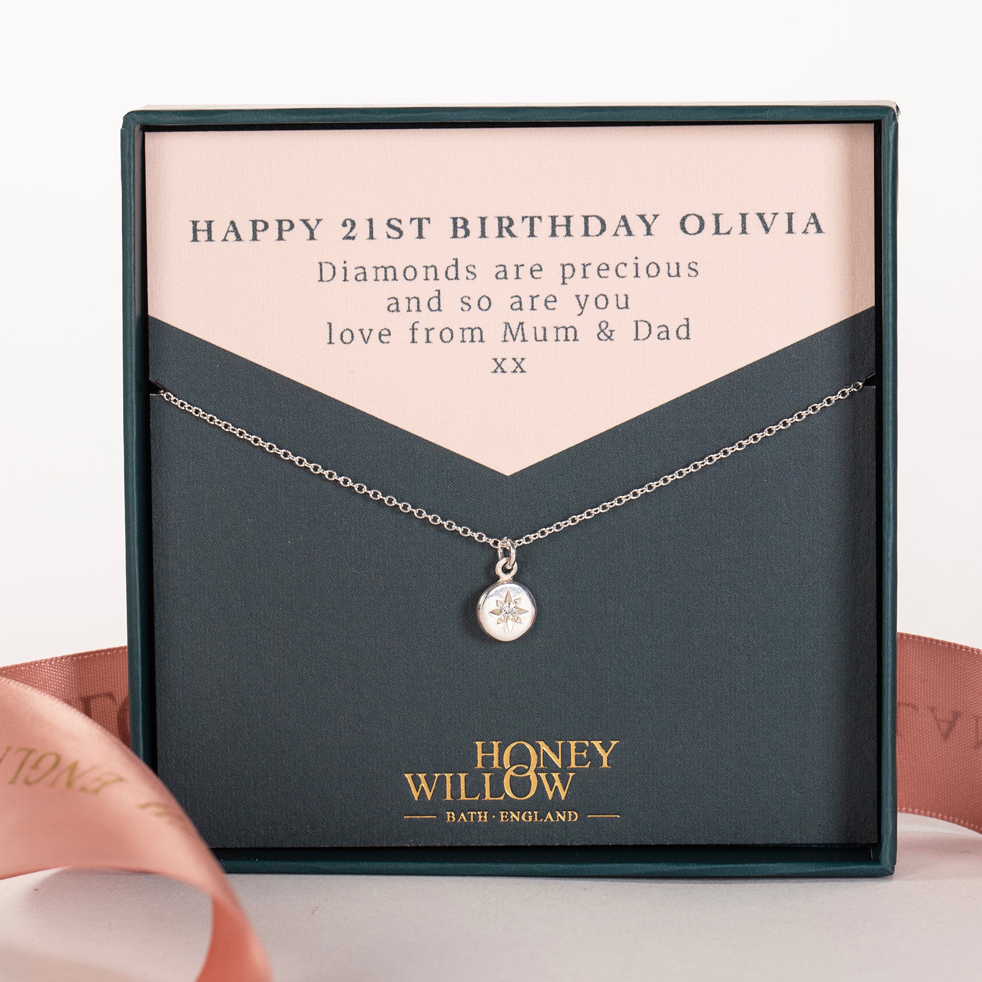 21st Birthday Gift - Diamond Star Set Necklace - Silver & Lab Grown Diamond