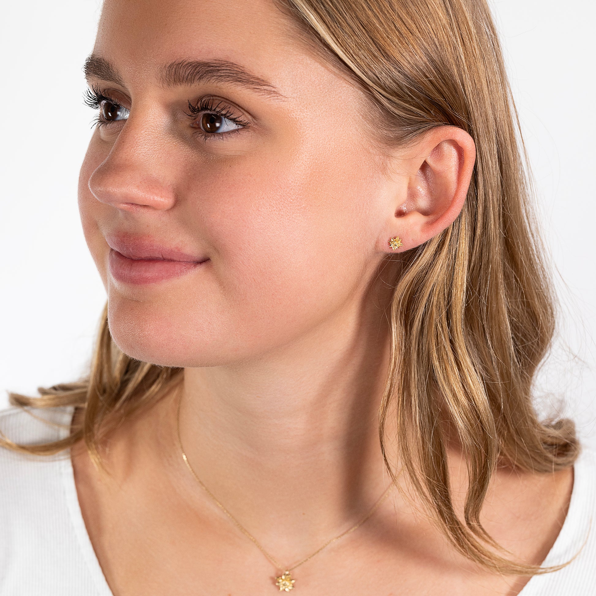 Water Lily Flower Stud Earrings - Energy - 9kt Gold