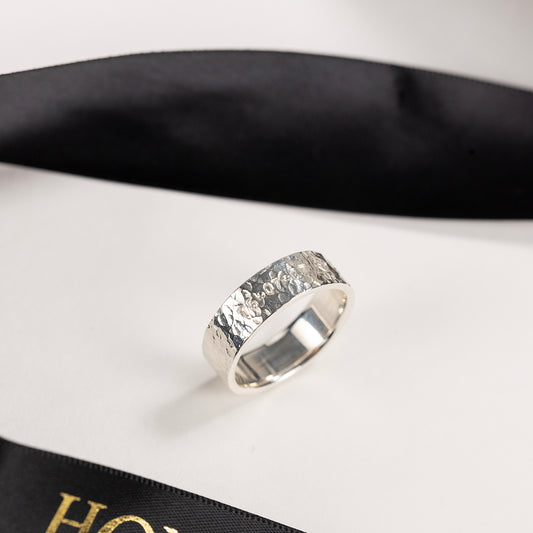 Men's Personalised Textured Ring - Hand-stamped - Silver
