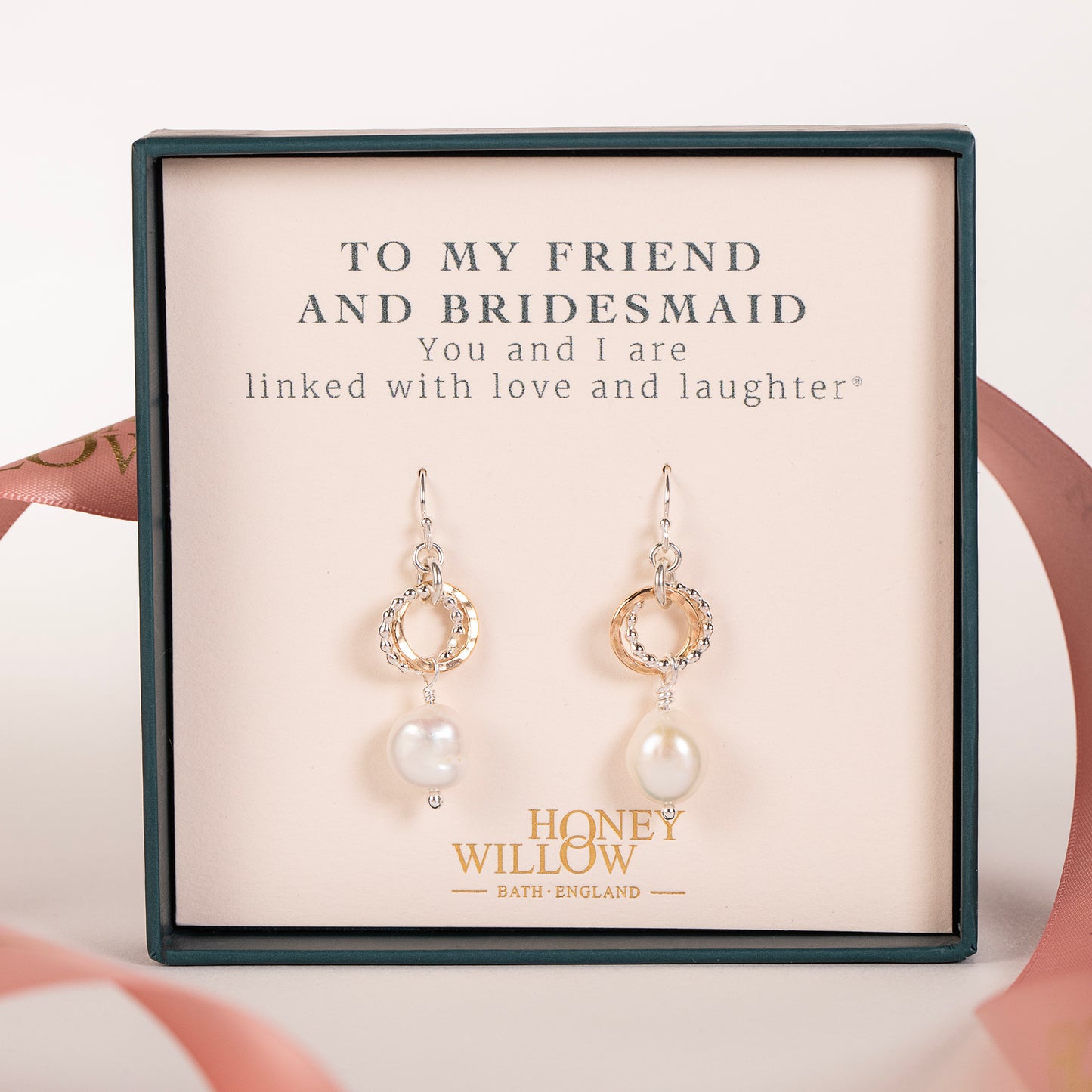 Friend & Bridesmaid Gift - Love Knot Pearl Earrings - Silver & Gold